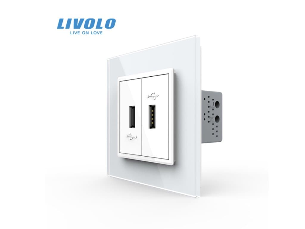 dvoudílná USB zásuvka / nástěnná zásuvka bílá