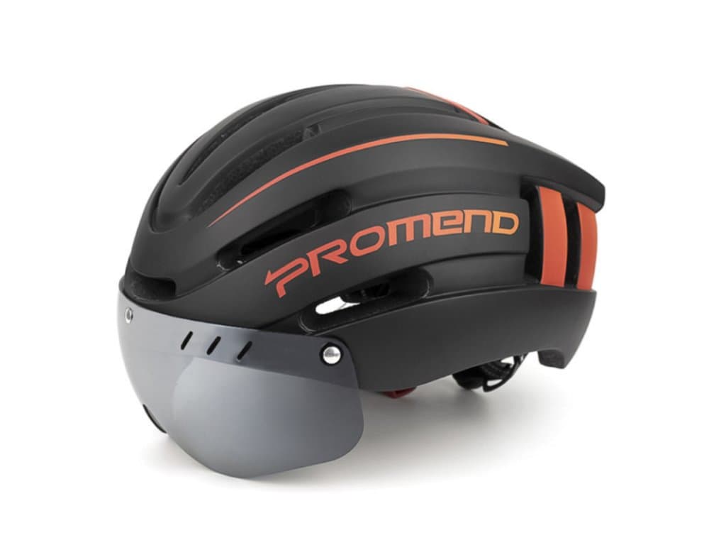 Cyklistická helma PROMEND LED svítilna černá oranžová