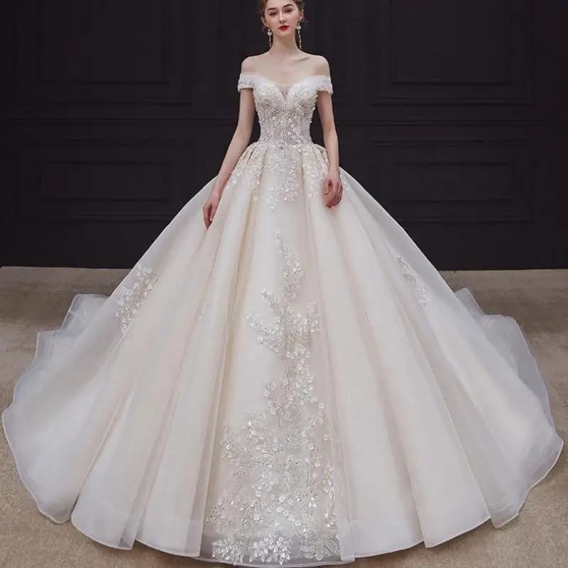 Luxusní ručně vyráběné svatební šaty s výstřihem do V s krajkou a květinovým vzorem, elegantní svatební šaty s rameny a zády, Robe De Mariee na míru