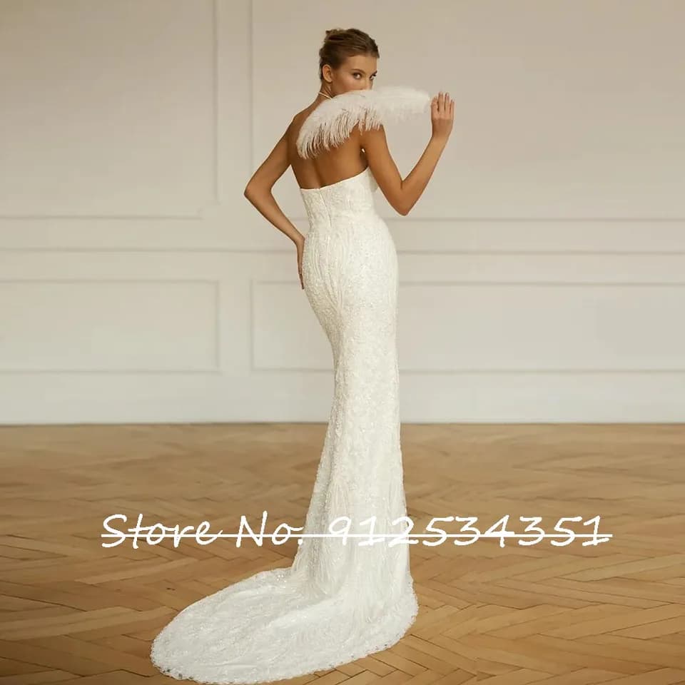 Luxusní svatební šaty Gelinlik s lodičkovým výstřihem a mořskou pannou, odnímatelnou vlečkou, flitrovanými korálky a vestidos de novia