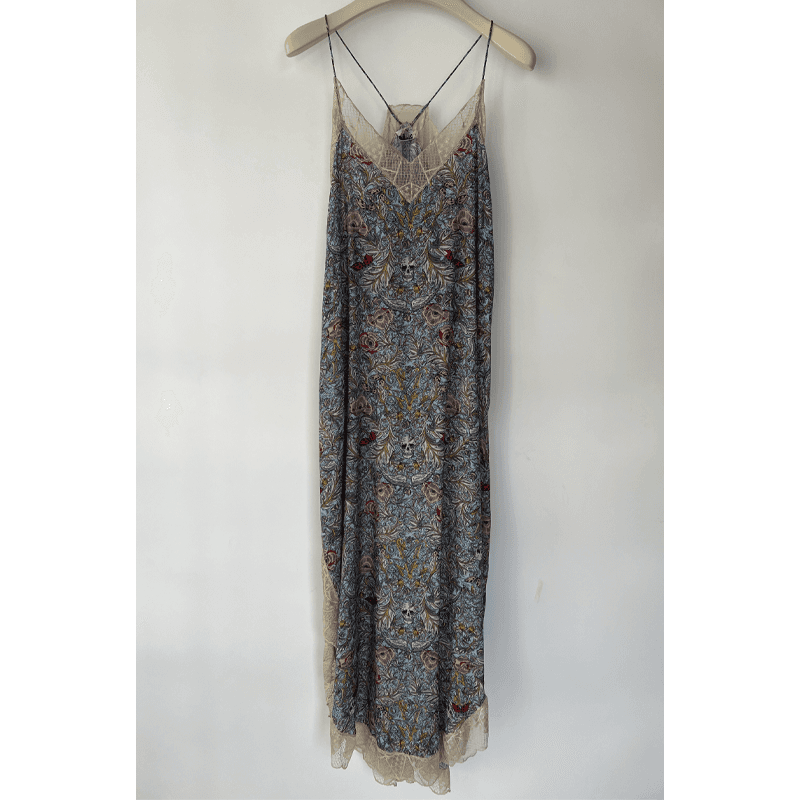 Dámské šaty s lebkou a květinovým vzorem, dámské šaty s výstřihem do V, pudrově modré, dámské ležérní krajkové šaty s odhalenými zády, rozdělené šaty na ramínka, Jupes 2025, nové šaty