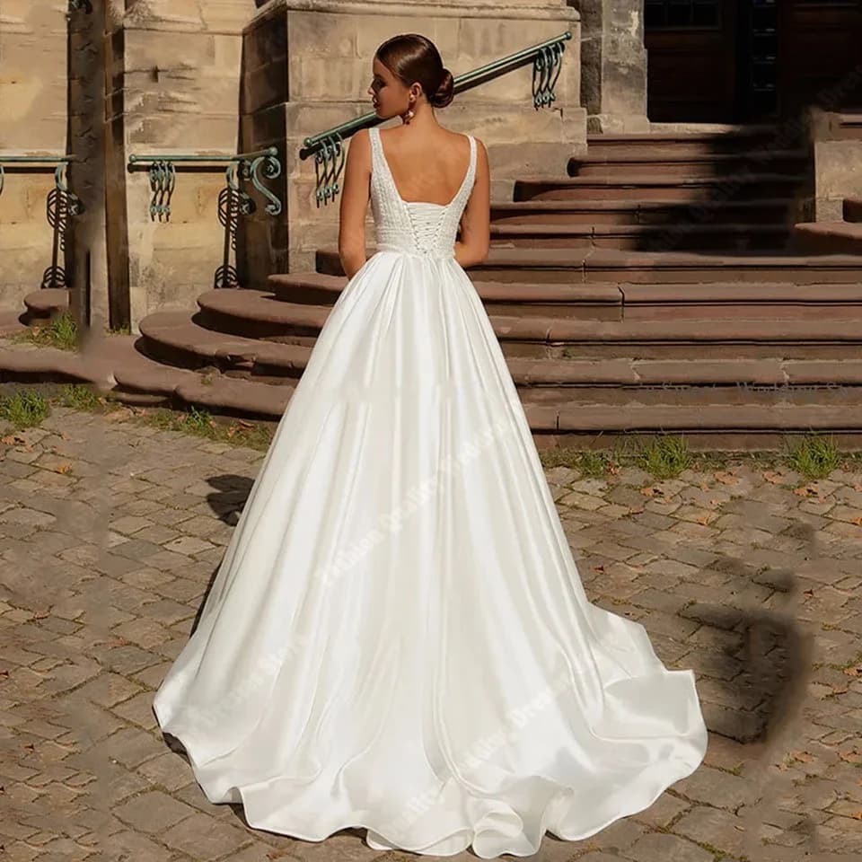 Elegantní dámské svatební šaty s hlubokým výstřihem do V a bez rukávů, sexy tylové svatební šaty do tvaru A, délka na ples, vestidos de novias 2024