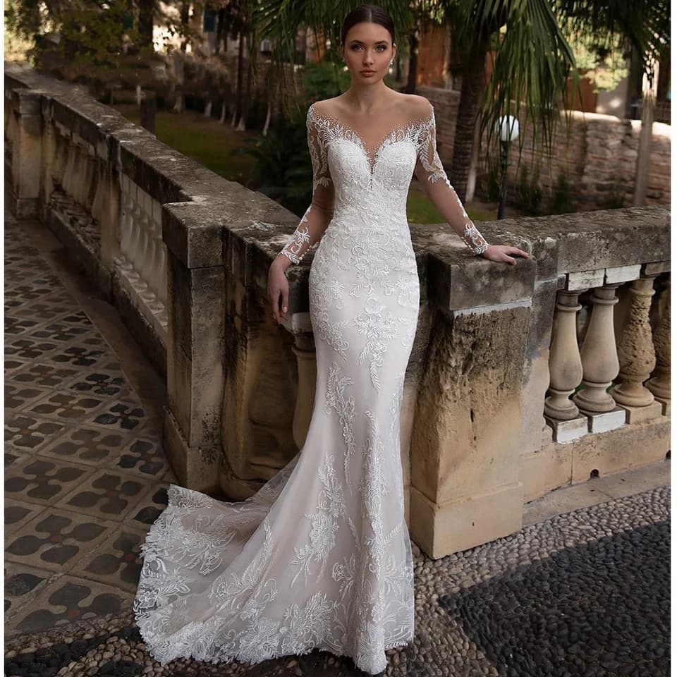 2024 Celebrity Mermaid Women's Wedding Dresses Lace Long Rukávy Svatební šaty Oblíbené Princess Ball Vestidos De Novias Přizpůsobené