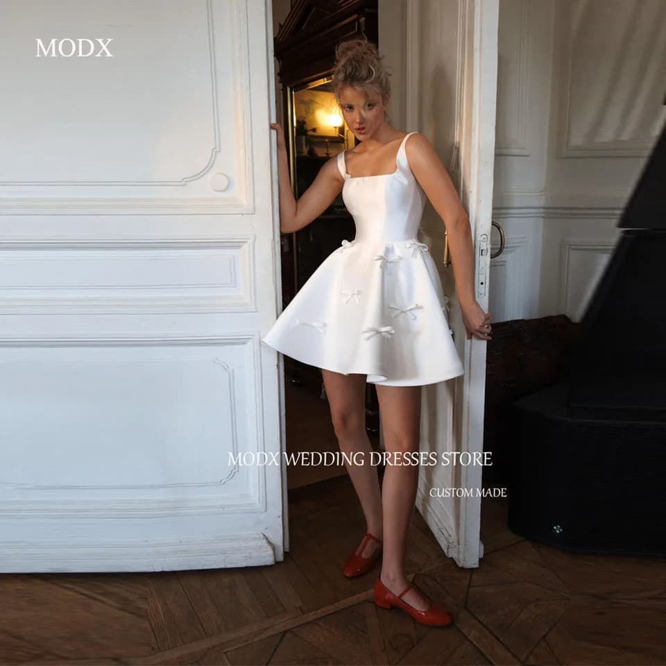 MODX Jednoduché áčkové krátké mini svatební šaty americké ženy ramínka stužkové svatební šaty plus velikosti krásné 2025
