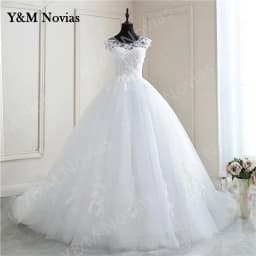 Nové jarní krajkové aplikace s perlami svatební šaty bez rukávů vestidos de novia bílé o-krk princezna nevěsta svatební šaty plus size - náhled 4
