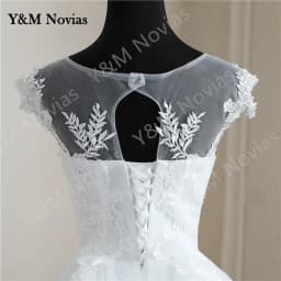 Nové jarní krajkové aplikace s perlami svatební šaty bez rukávů vestidos de novia bílé o-krk princezna nevěsta svatební šaty plus size - náhled 7