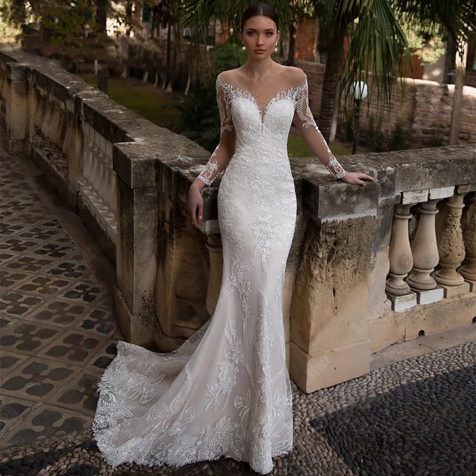 2024 Celebrity Mermaid Women's Wedding Dresses Lace Long Rukávy Svatební šaty Oblíbené Princess Ball Vestidos De Novias Přizpůsobené
