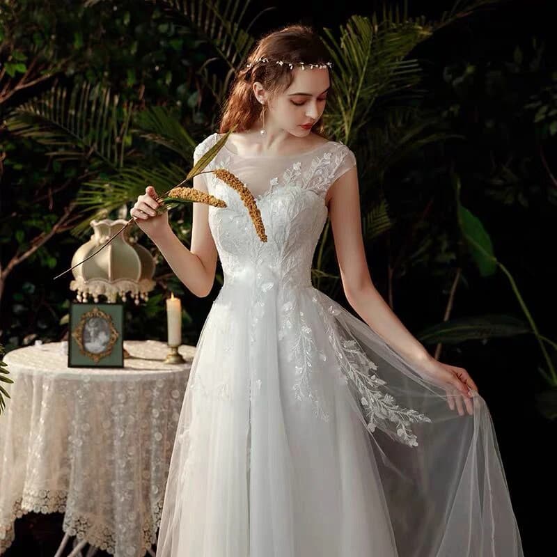 Přizpůsobený Boho Robe De Mariee Vestido Novia Svatební šaty Longue Robe De Soiree Jednoduché Robe De Soiree Nevěsta k šatům Krajka