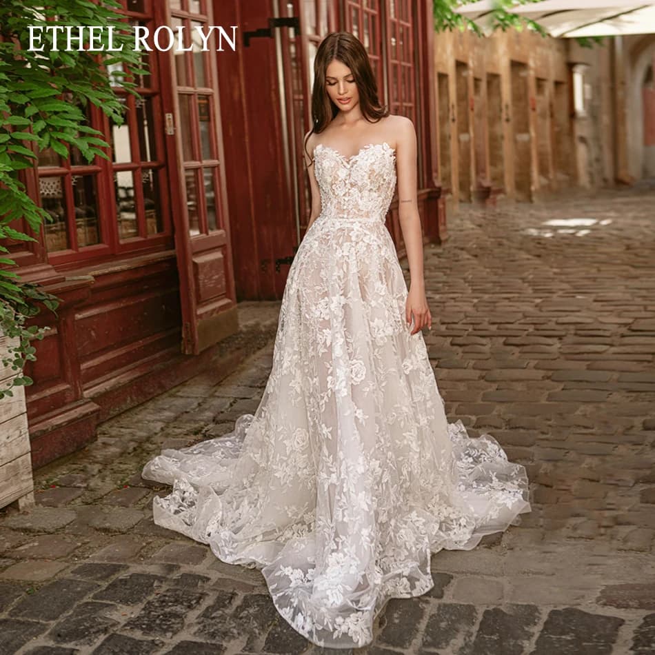 ETHEL ROLYN svatební šaty áčkového strihu pro ženy, sexy vintage s květinovým potiskem a srdíčkem, jemné svatební šaty...