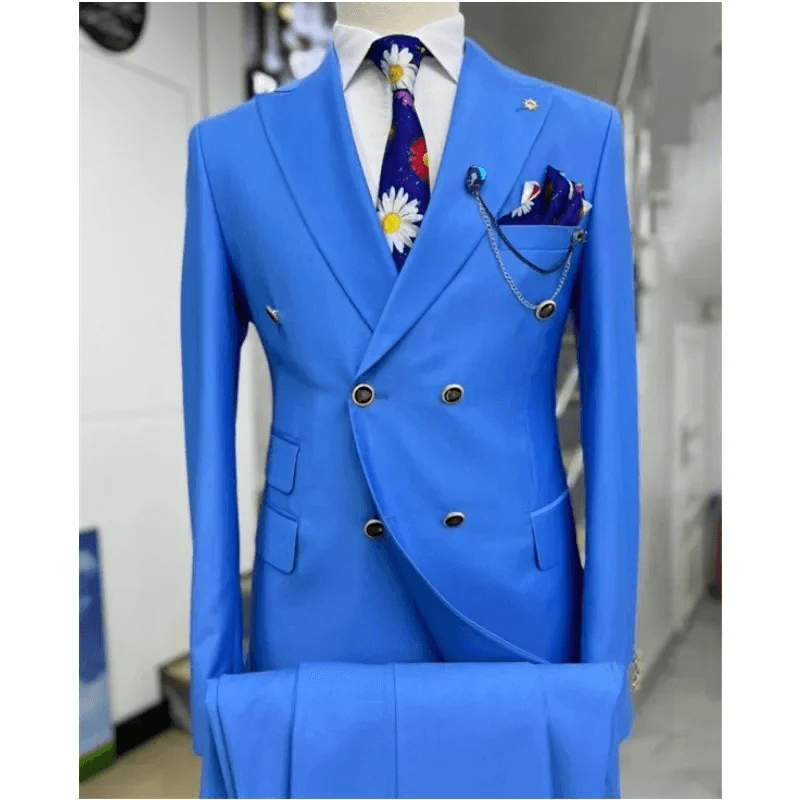 Pánský dvouřadý formální oblek, slim fit, svatební smoking, sako s klopou a špičkou, plesové šaty