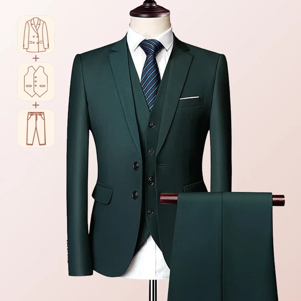 Pánský 3dílný oblek, slim fit, obchodní, svatební, formální, sako, vesta, kalhoty, velké velikosti