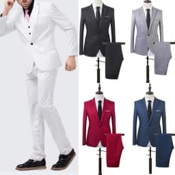 Pánský slim fit oblek na jeden knoflík - měkký úplet, formální oblečení do kanceláře a na neformální příležitosti - náhled 6