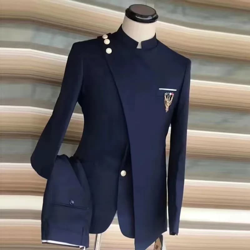 2025 Formální banket Slim Fit Blazer Kalhoty 2 kusy Večeře Elegantní pánské kostýmy Klasická čínská tunika Oblek Set pro muže