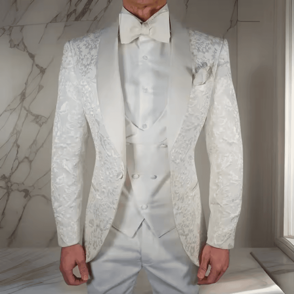 Pánský oblek s žakárovým vzorem, 2 ks, elegantní, s jedním řadou, kancelářský oblek, formální, kancelářský, pro muže, pro firmy, svatební, na míru