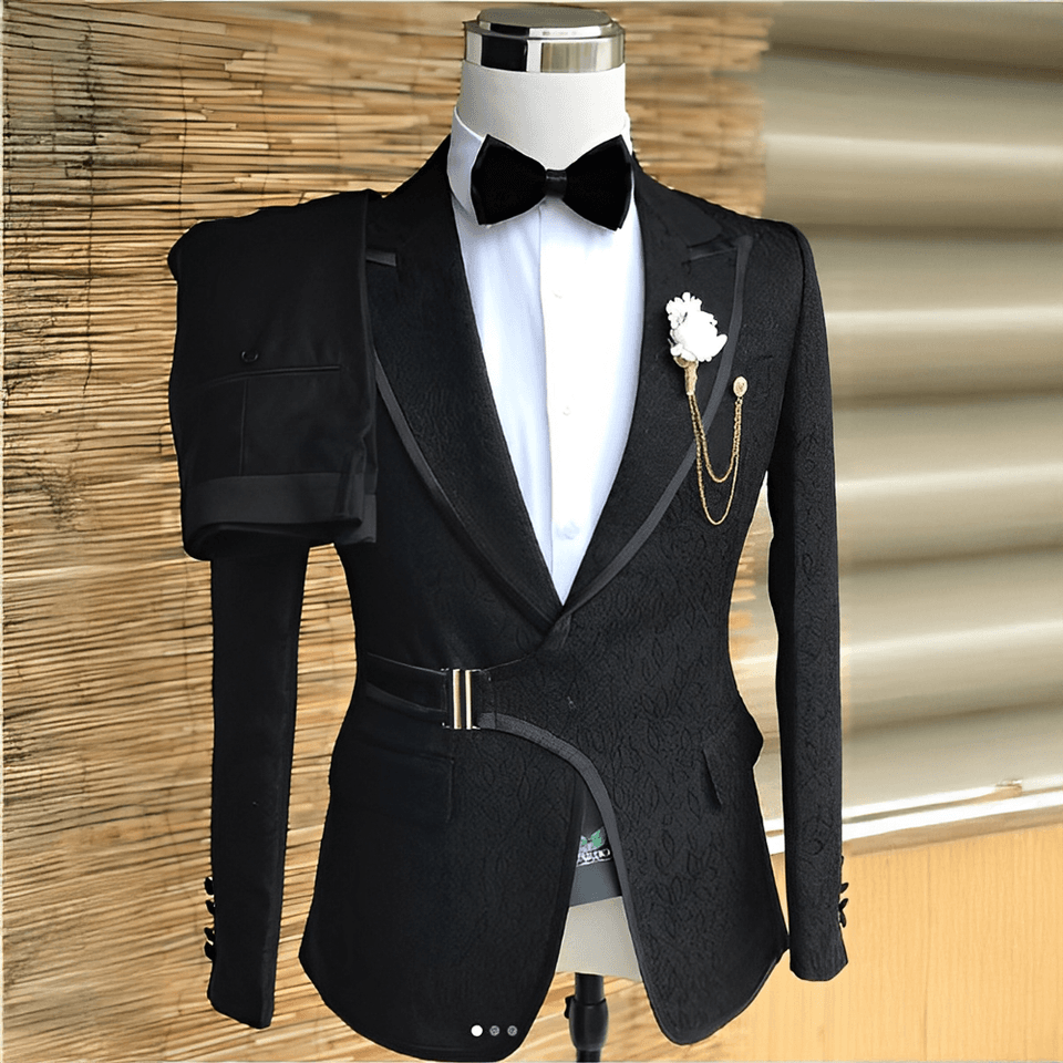 Pánský žakárový oblek, 2dílná sada, formální, svatební, ženichův, smoking, vysoce kvalitní sako, kalhoty, párty, večerní outfit pro muže