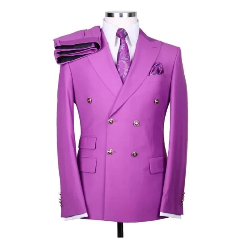 Pánský dvouřadý oblek - Slim Fit, Formální, Svatební, Smoking, Sako a Kalhoty, 2dílná sada