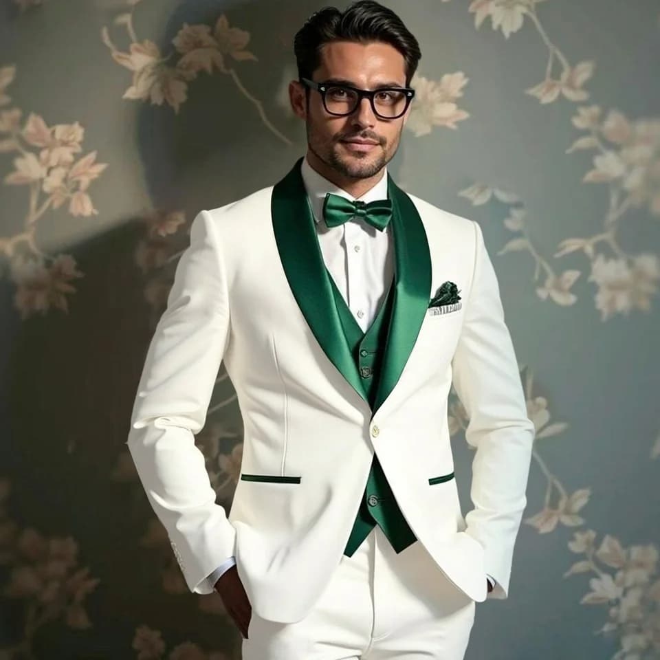 Pánský 3dílný smokingový oblek, slim fit, saténový šál, klopa, svatební a formální vesta
