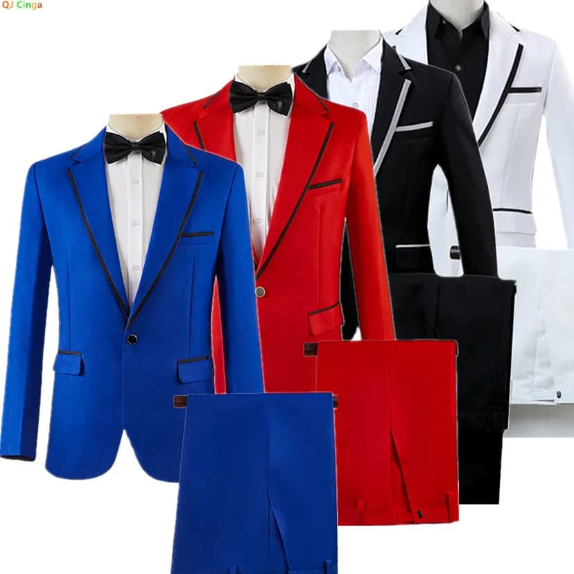 Pánský královsky modrý dvoudílný oblek s dlouhým rukávem, sako a kalhoty, společenský kostým