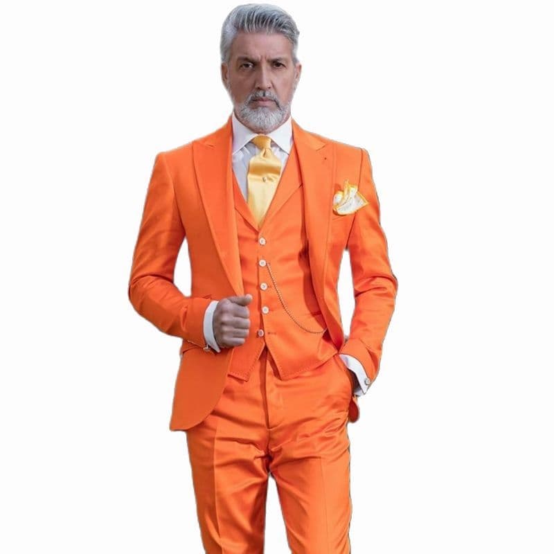 Oranžový třídílný slim fit svatební oblek pro muže, formální smoking, ženich, ples, na míru