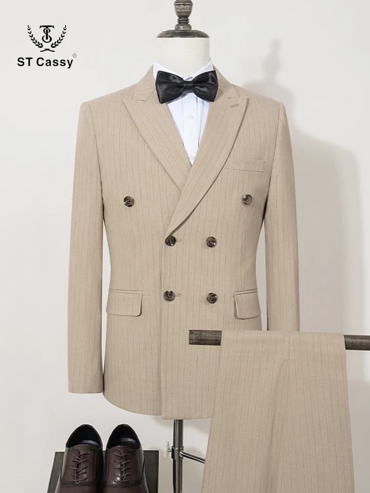 Pánský slim fit pruhovaný oblek - elegantní svatební a společenské oblečení, vysoce kvalitní luxusní oblečení