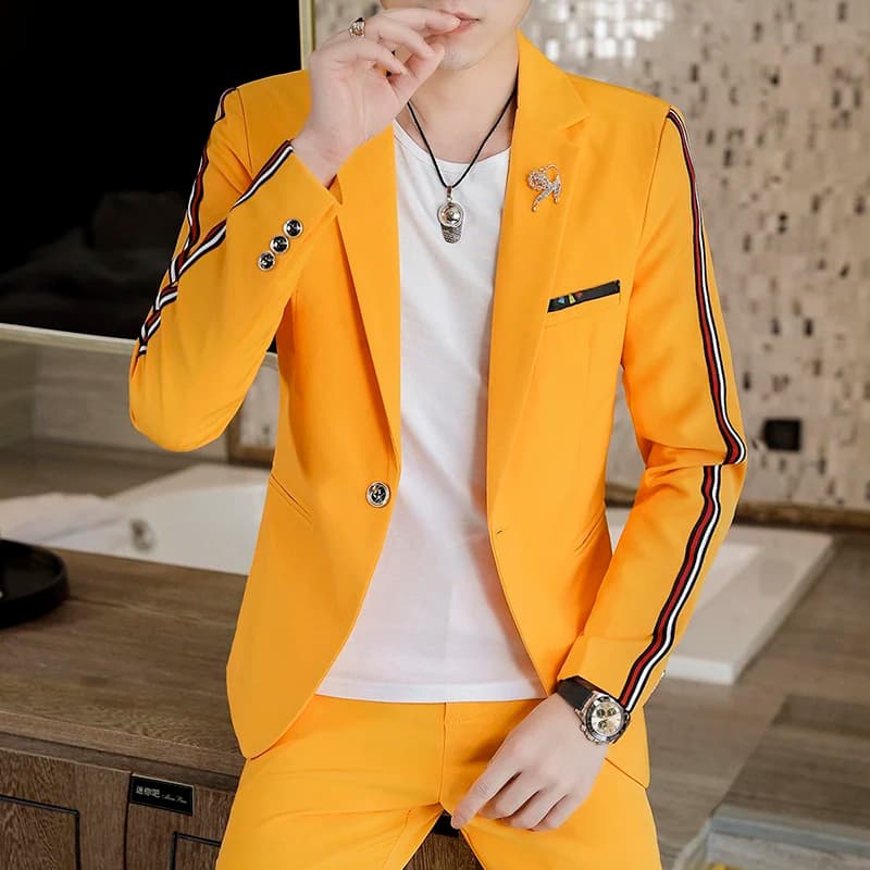 Pánský dvoudílný oblek slim fit střihu, korejský styl, společenské kalhoty, formální oblečení, M-4XL, jaro 2025