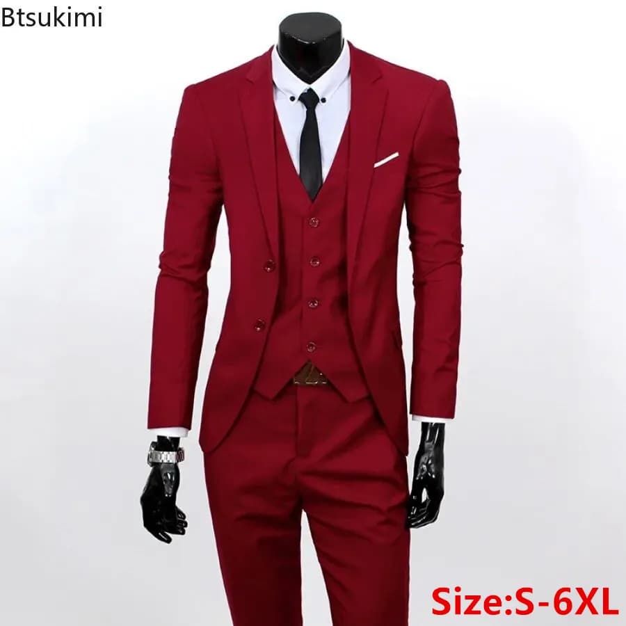 Pánský 3dílný slim fit oblek, sada, obchodní, svatební, formální, sako, vesta, kalhoty