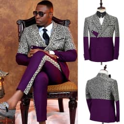 Pánský dvouřadý oblek s leopardím potiskem, dvoudílný slim střih, svatební, plesový, smoking, formální oblečení - náhled 4