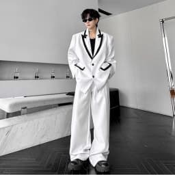 Pánský černobílý dvoudílný oblek - ležérní streetwear sako, bunda, kalhoty, retro styl - náhled 3