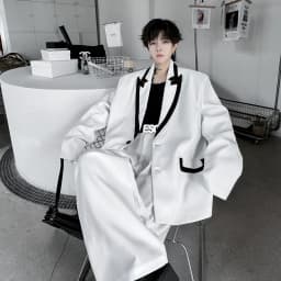 Pánský černobílý dvoudílný oblek - ležérní streetwear sako, bunda, kalhoty, retro styl - náhled 5