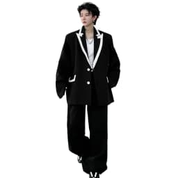 Pánský černobílý dvoudílný oblek - ležérní streetwear sako, bunda, kalhoty, retro styl - náhled 6