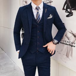 Pánský 3dílný pruhovaný svatební oblek - Slim Fit Business Formální sako Vesta Kalhoty - náhled 5