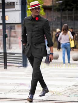 Pánský slim fit smokingový set - klasický formální oblek, sako a kalhoty pro ženicha, ples, černou kravatu - náhled 6