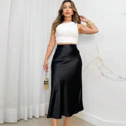 Dámská saténová dlouhá sukně s vysokým pasem, elegantní letní áčková maxi sukně, černá, bílá, zelená, khaki - náhled 5