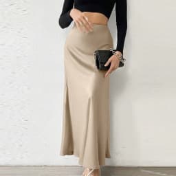 Dámská saténová dlouhá sukně s vysokým pasem, elegantní letní áčková maxi sukně, černá, bílá, zelená, khaki - náhled 6