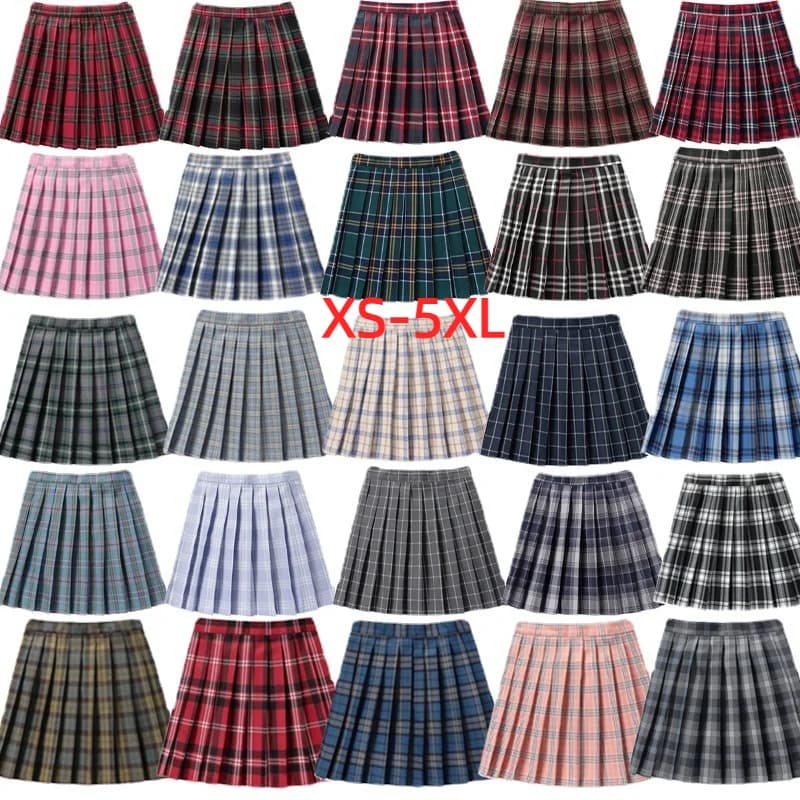Minisukně s vysokým pasem a skládanou kostkovanou sukní - školní uniformní sukně áčkového střihu v tenisovém stylu pro ženy