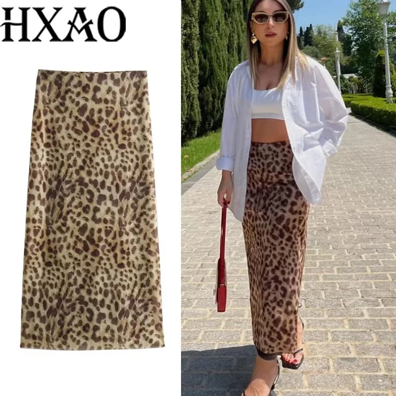Dámská tylová sukně s leopardím potiskem a vysokým pasem - vintage dlouhá letní elegantní maxi sukně