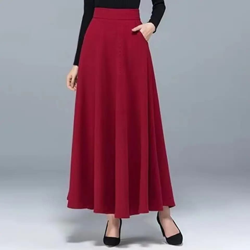 Dámská maxi sukně s vysokým pasem a kapsami - dlouhá prodyšná kancelářská sukně, plus size