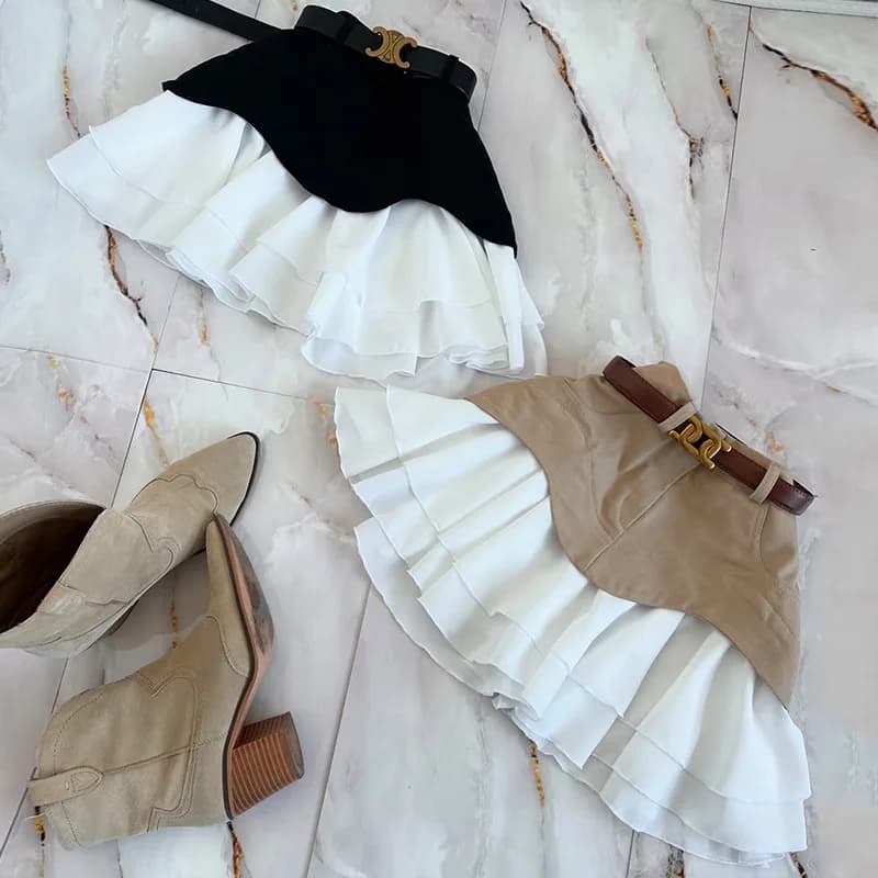 Dámská džínová sukně s vysokým pasem do áčka, skládaná minisukně s volánky, streetwear, párty oblečení pro Y2K