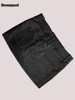 Vintage hnědá minisukně z umělé kůže pro ženy s nízkým pasem, zoufalá retro krátká sukně, letní - náhled 5