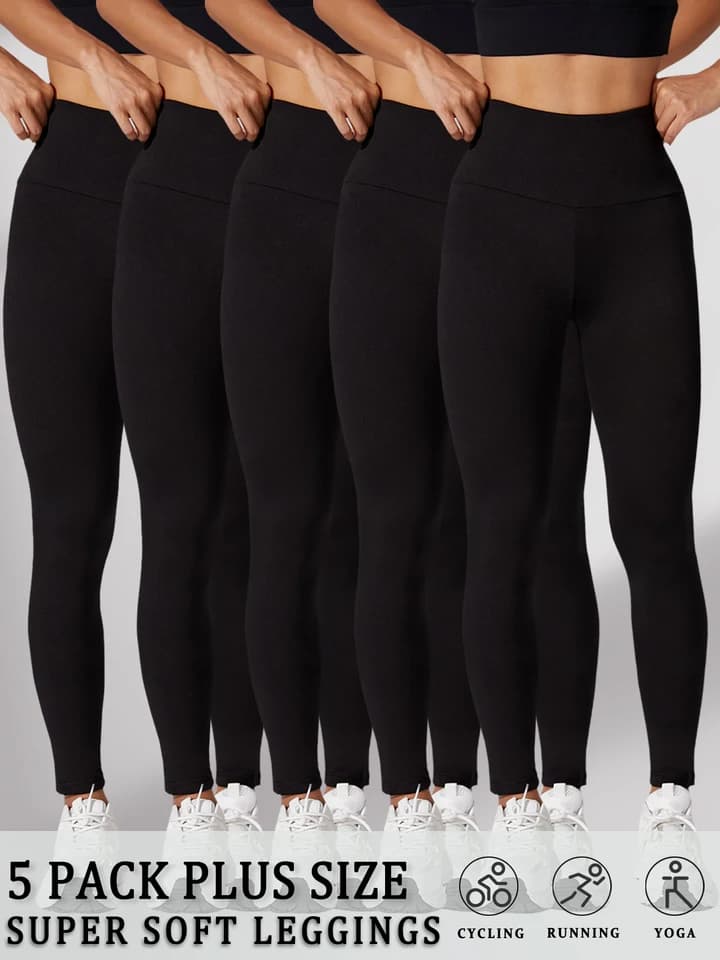 Dámské legíny s vysokým pasem, 5 ks, plus size, stahující bříško, neprůhledné, na jógu