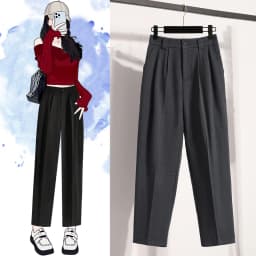 Dámské kalhoty s vysokým pasem a širokými nohavicemi - Plus Size Casual Elegantní kalhoty Šedá Černá Jaro Léto - náhled 5