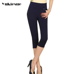 Dámské elastické úzké capri kalhoty s vysokým pasem, letní zkrácené kalhoty, slim fit legíny - náhled 6