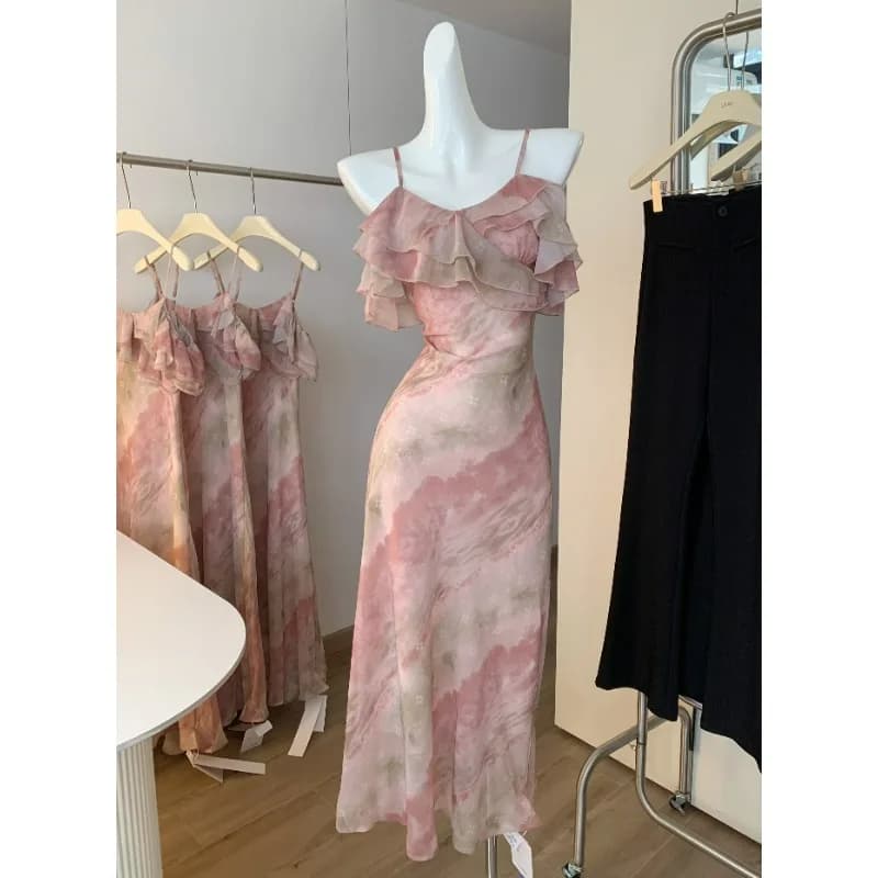 Dámské letní prázdninové šaty s odhalenými rameny a batikovaným vzorem