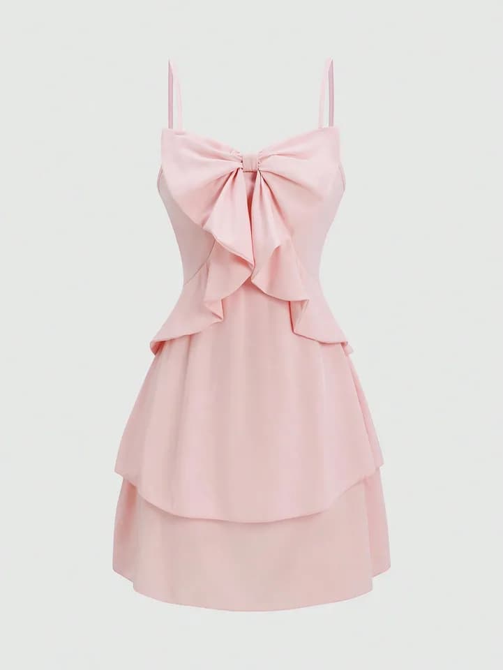 Dámské tílko s volánky a mašlí - letní třívrstvé šaty s utaženým pasem