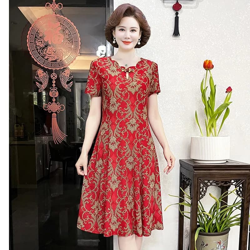 Dámské elegantní letní šaty s vintage potiskem a krátkým rukávem