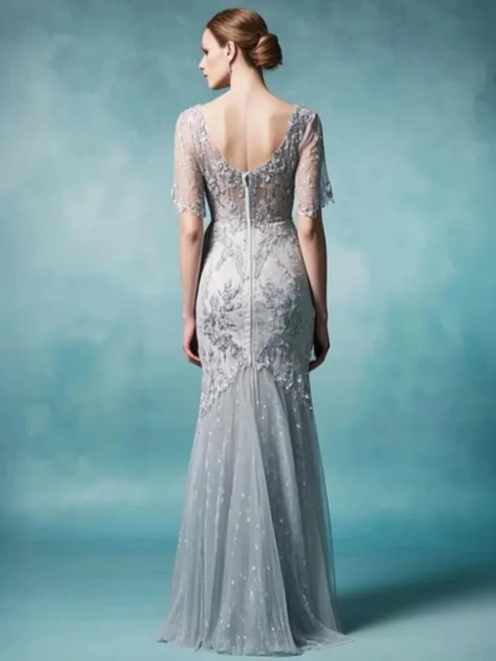 Elegantní šaty s krátkým rukávem a nápisem "Mořská panna", večerní šaty s tylovým saténem a logem pro svatební hosty