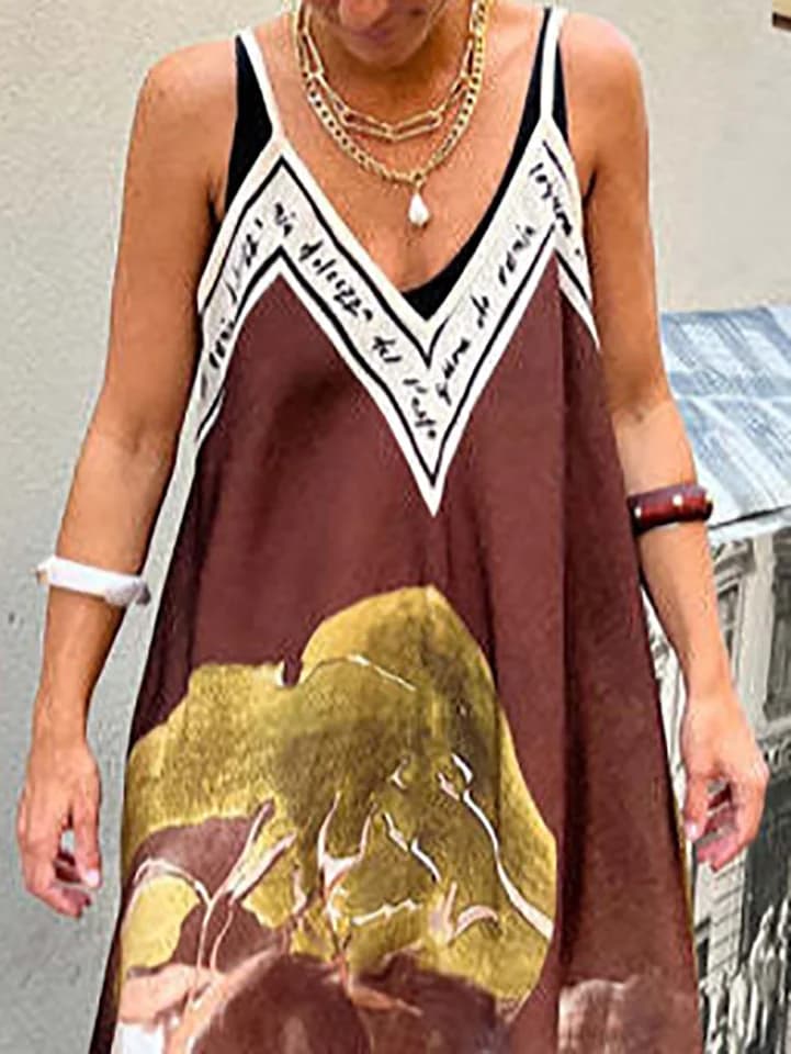 Dámské letní dlouhé šaty s výstřihem do V a vintage potiskem, bohémské, plus size