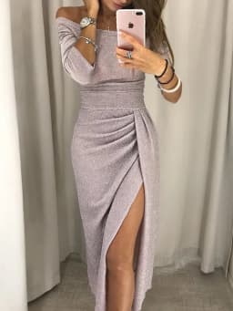 Dámské večerní šaty s odhalenými rameny, bodycon, dlouhý rukáv, velikost S-XXL - náhled 5