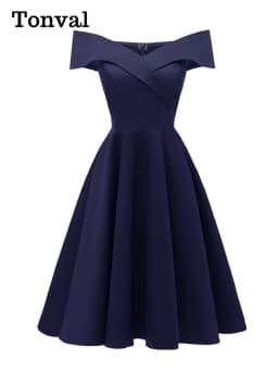 Vintage bavlněné šaty s odhalenými rameny - elegantní střih, zvonové šaty na večírek, večerní ples pro ženy - náhled 2