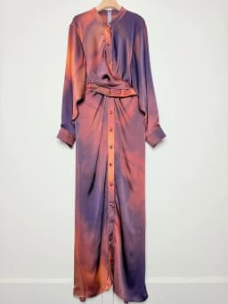 Dámské vintage geometrické košilové šaty - jarní stojáček, zapínání na knoflíky, twist waist midi šaty - náhled 4